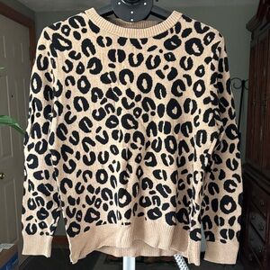 a new day Black Leopard Print Crewneck Sweater on Tan